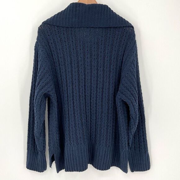 Aerie Cable Car Quarter Zip Sweater Oversized Chenille Knit Women XL Navy Blue - Picture 2 of 8